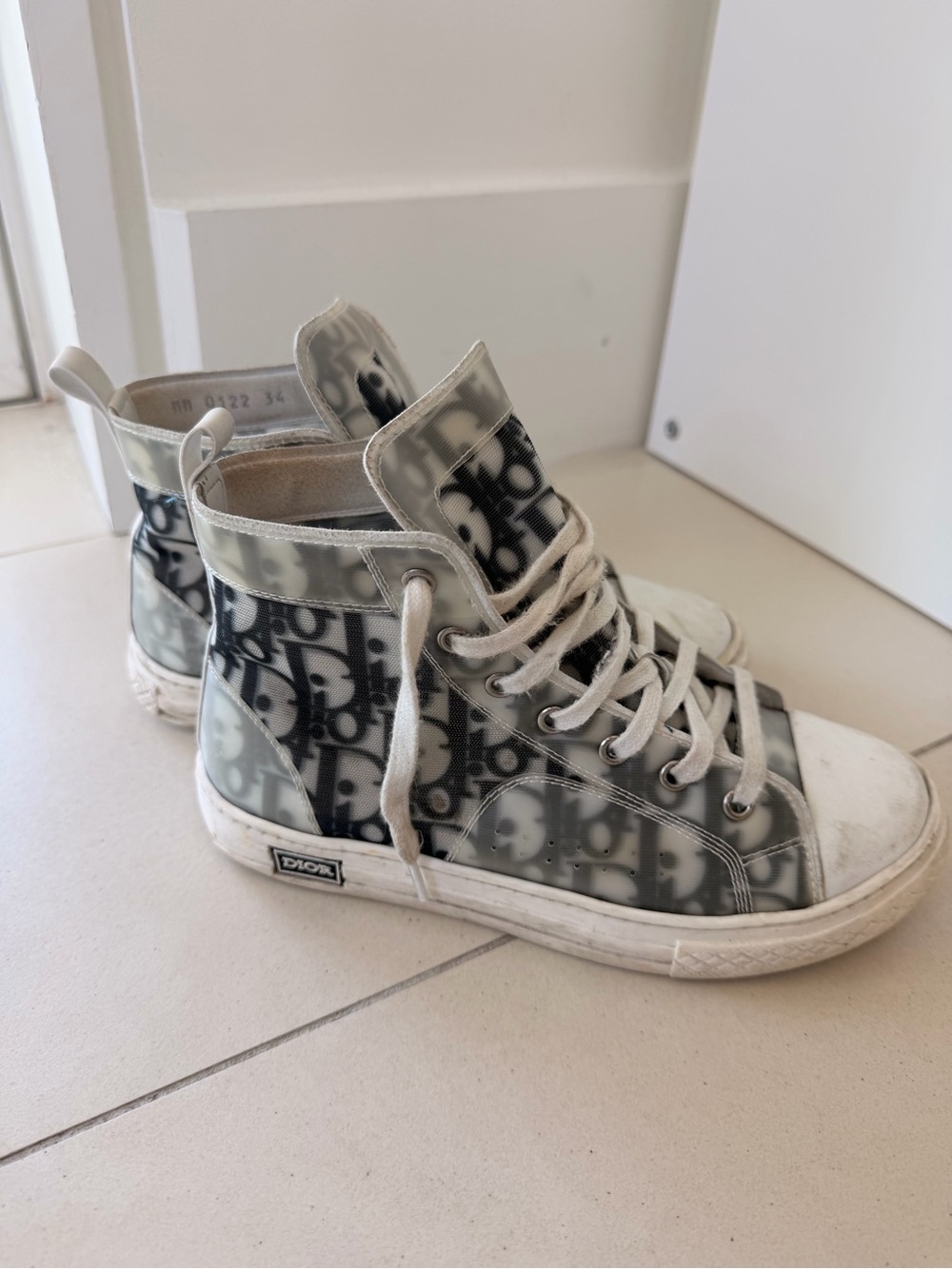 Dior Kids High-Top Sneakers in White and Gray Monogram